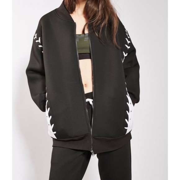 NWT IVY PARK Black & White Laced Oversized Jacket